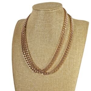 Rose Gold Tone Curb Chain Necklace 36” Long Adjustable Tassel Accent Jewelry
